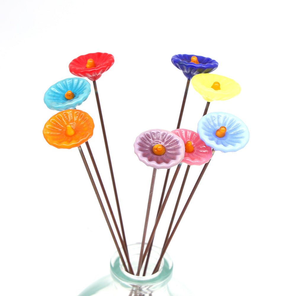 Rainbow of Opaque Glass Daisy Flowers with Vase