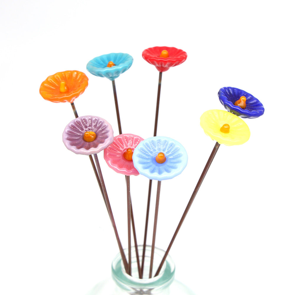 Rainbow of Opaque Glass Daisy Flowers with Vase