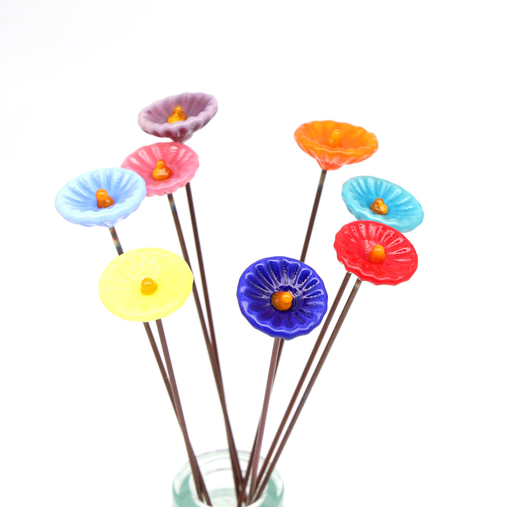 Rainbow of Opaque Glass Daisy Flowers with Vase