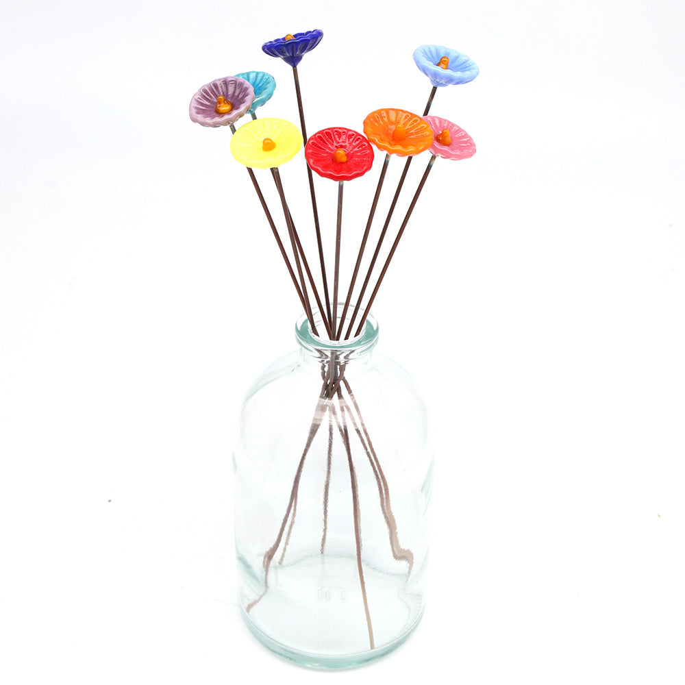 Rainbow of Opaque Glass Daisy Flowers with Vase