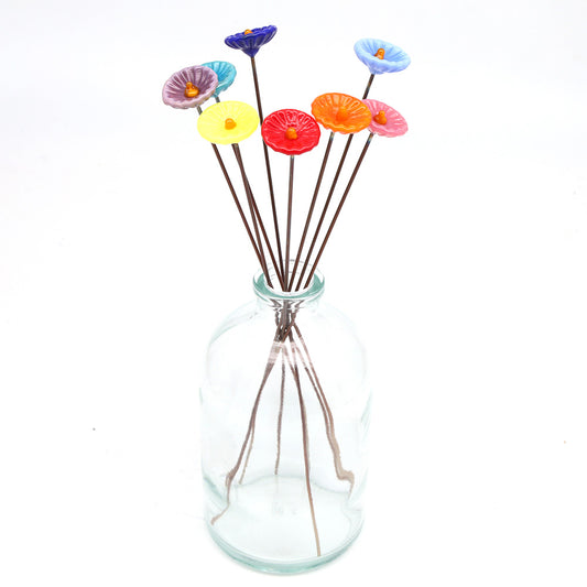 Rainbow of Opaque Glass Daisy Flowers with Vase