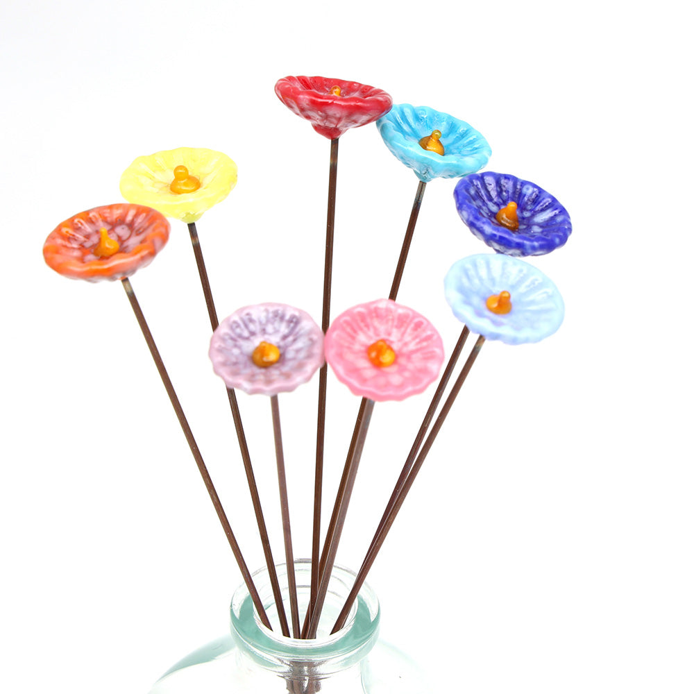 Rainbow of Speckled Opaque Glass Daisy Flowers with Vase