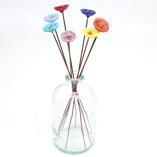 Rainbow of Speckled Opaque Glass Daisy Flowers with Vase