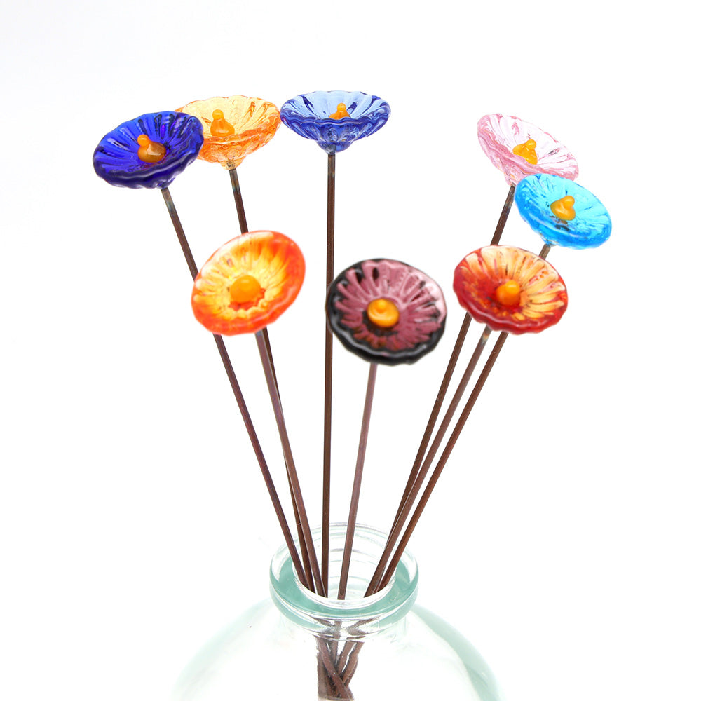 Rainbow of Transparent Glass Daisy Flowers with Vase