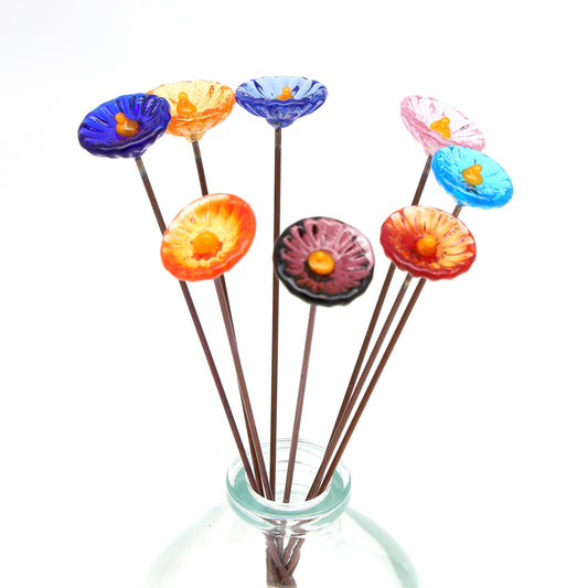 Rainbow of Transparent Glass Daisy Flowers with Vase