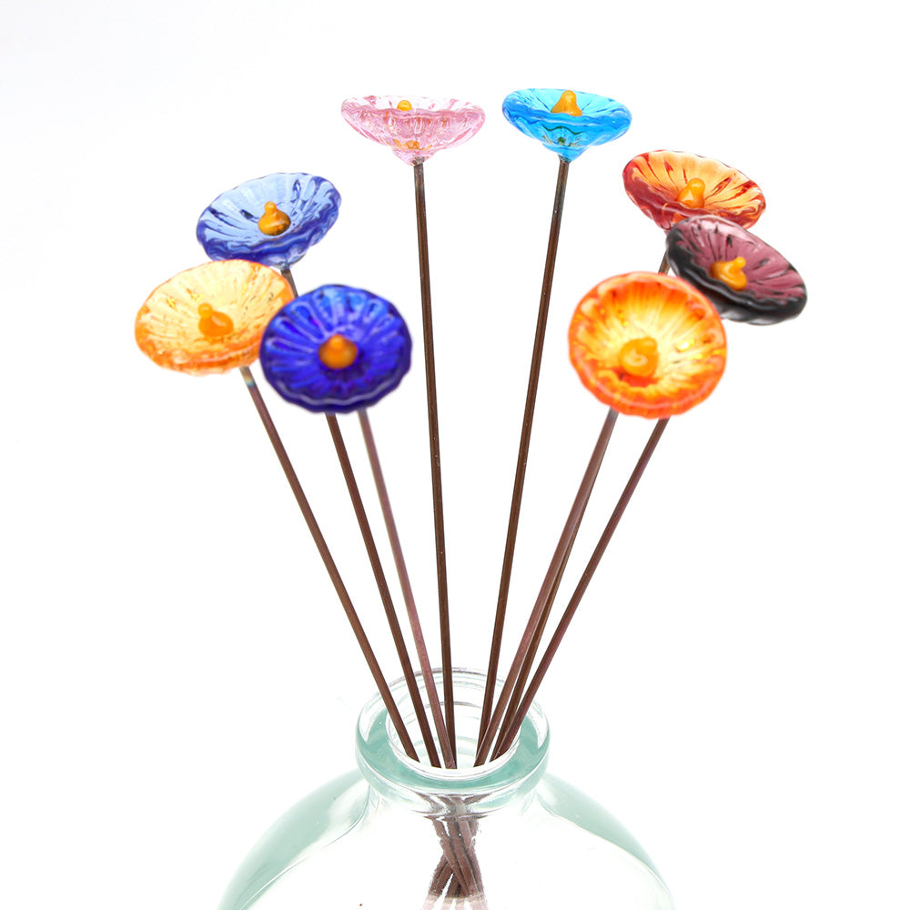Rainbow of Transparent Glass Daisy Flowers with Vase