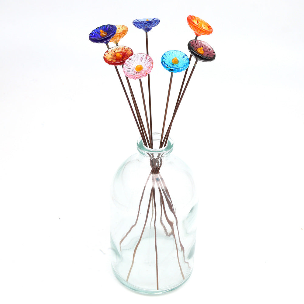 Rainbow of Transparent Glass Daisy Flowers with Vase