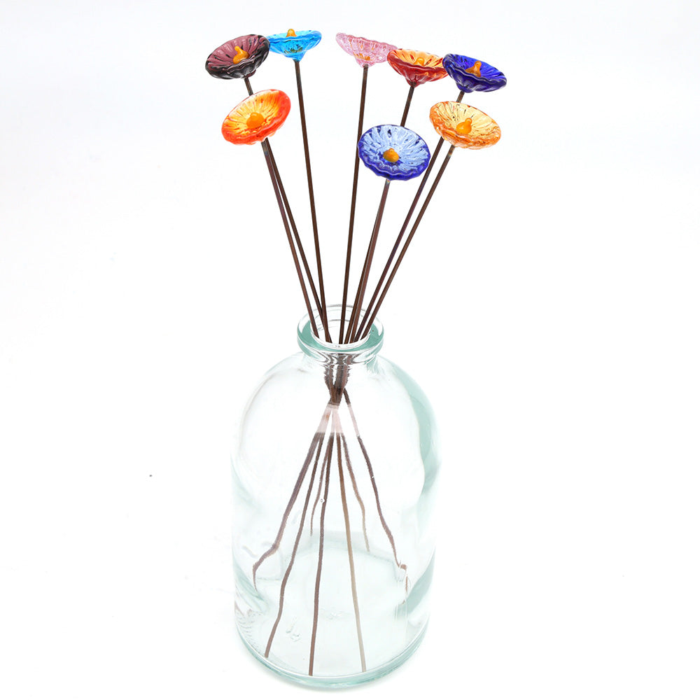 Rainbow of Transparent Glass Daisy Flowers with Vase