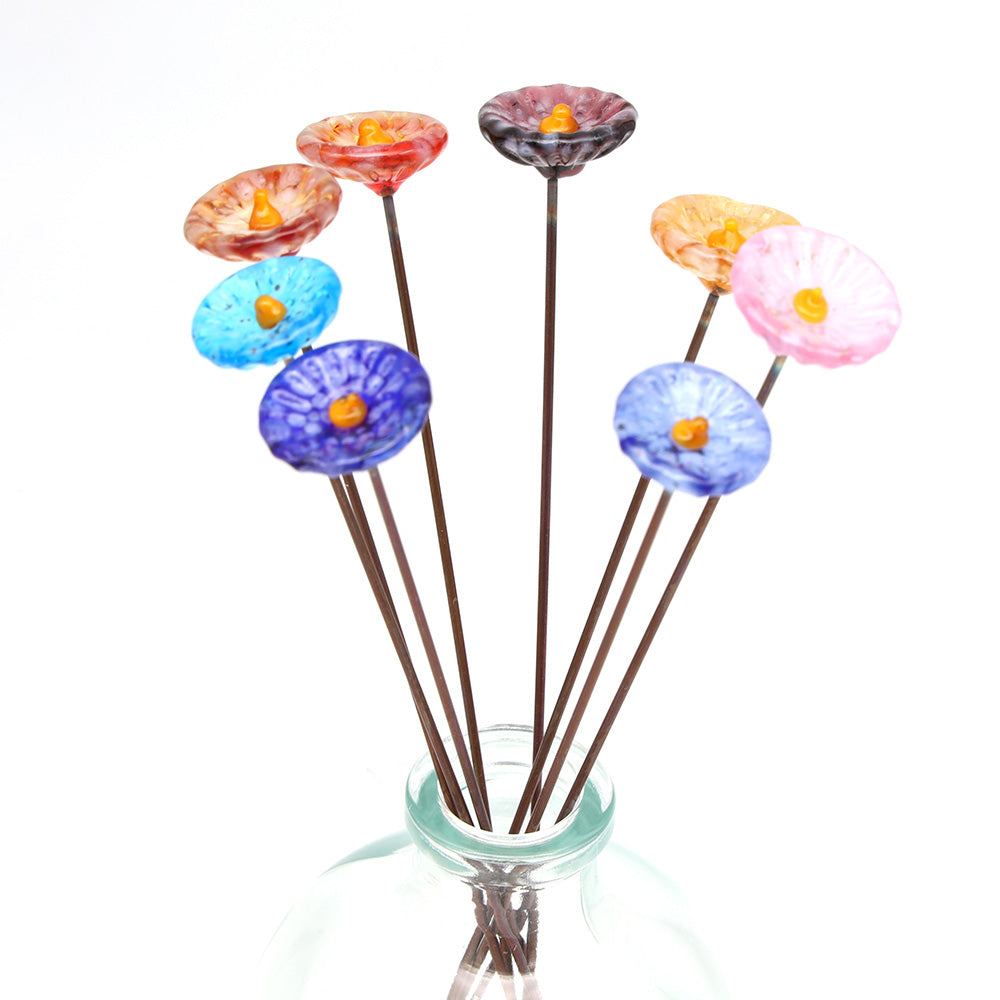 Rainbow of Speckled Transparent Glass Daisy Flowers with Vase