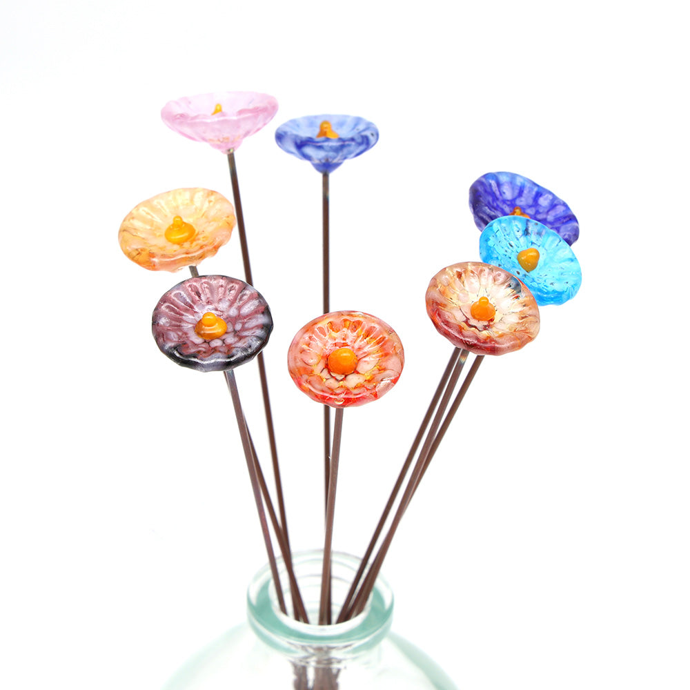 Rainbow of Speckled Transparent Glass Daisy Flowers with Vase