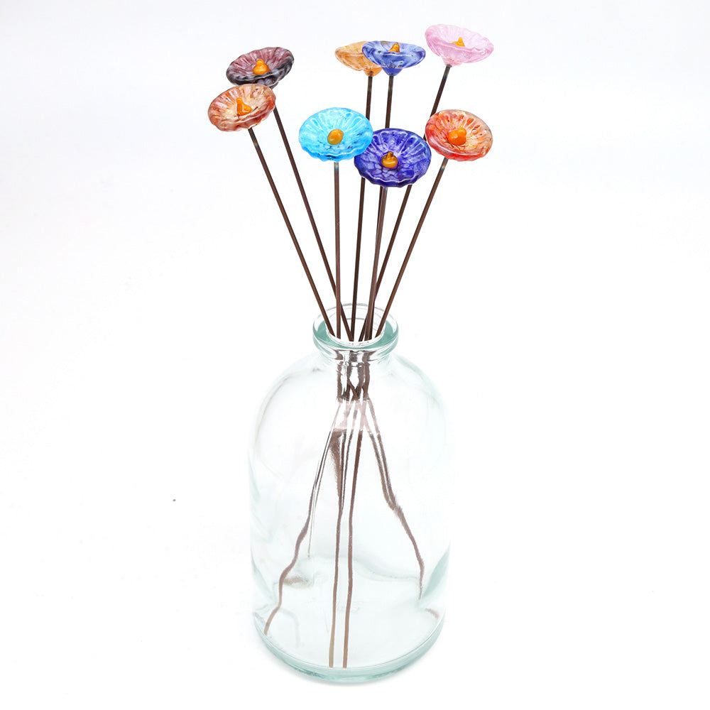 Rainbow of Speckled Transparent Glass Daisy Flowers with Vase