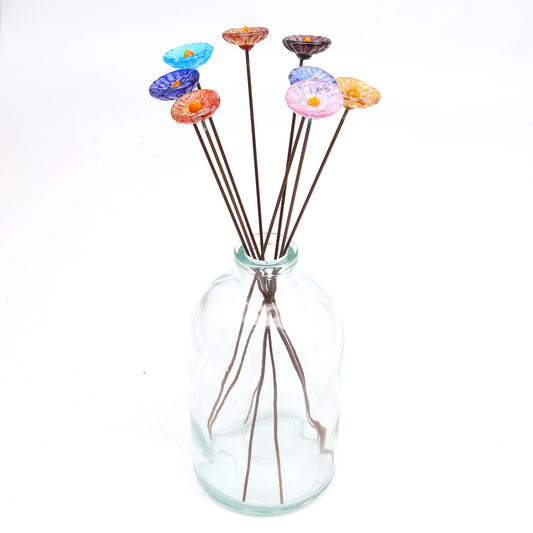 Rainbow of Speckled Transparent Glass Daisy Flowers with Vase