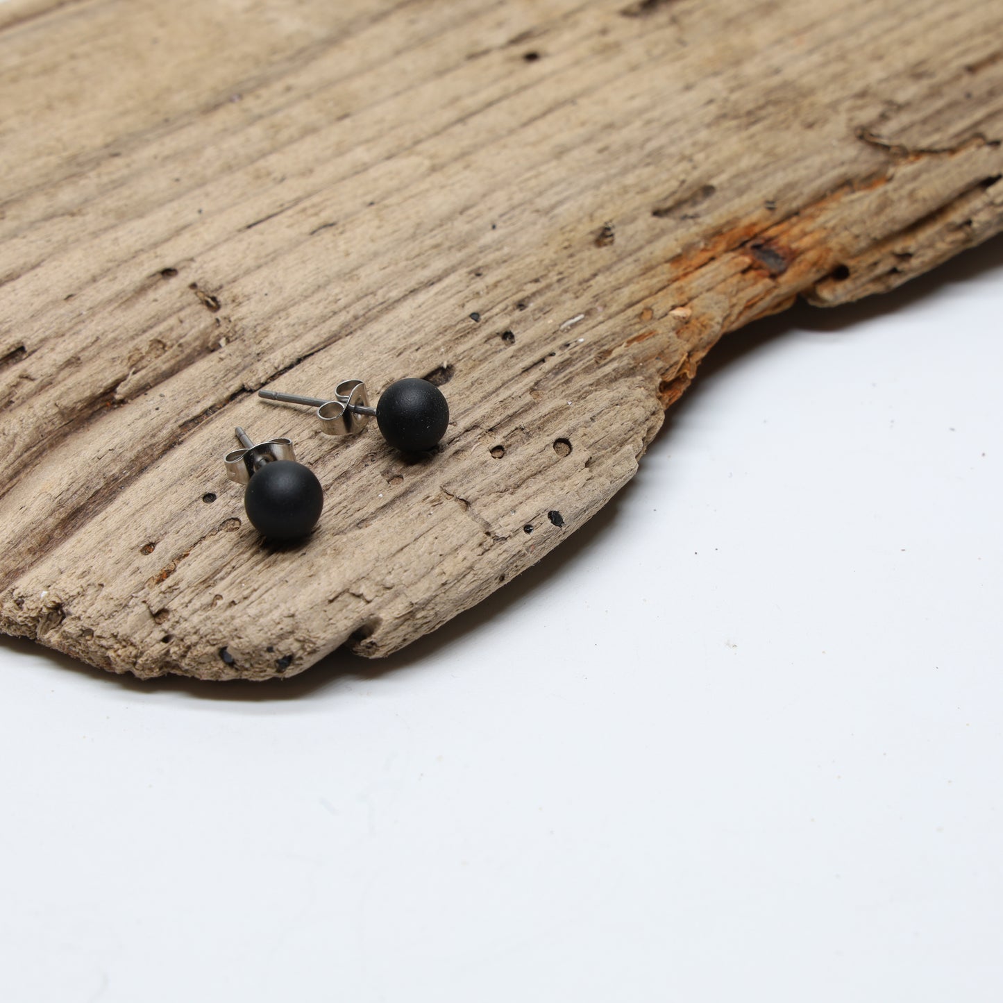 Frosted Transparent Black Glass Stud Earrings