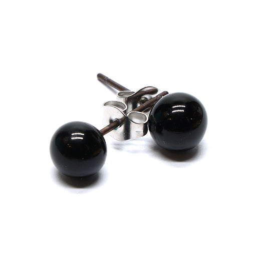 Shiny Transparent Black Glass Stud Earrings