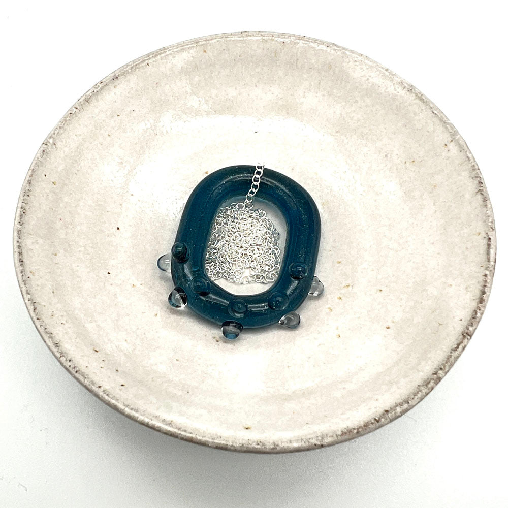 Sparkly Blue Water Droplet Glass Link Necklace