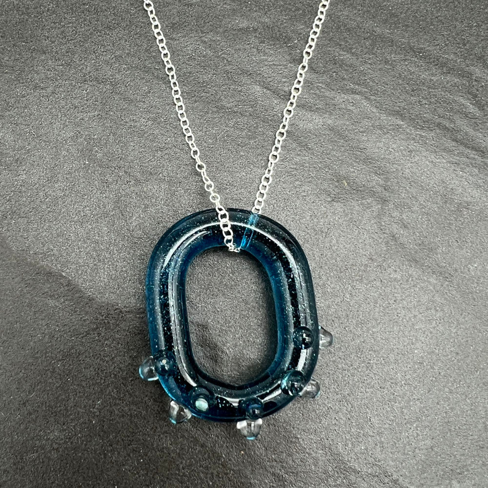 Sparkly Blue Water Droplet Glass Link Necklace