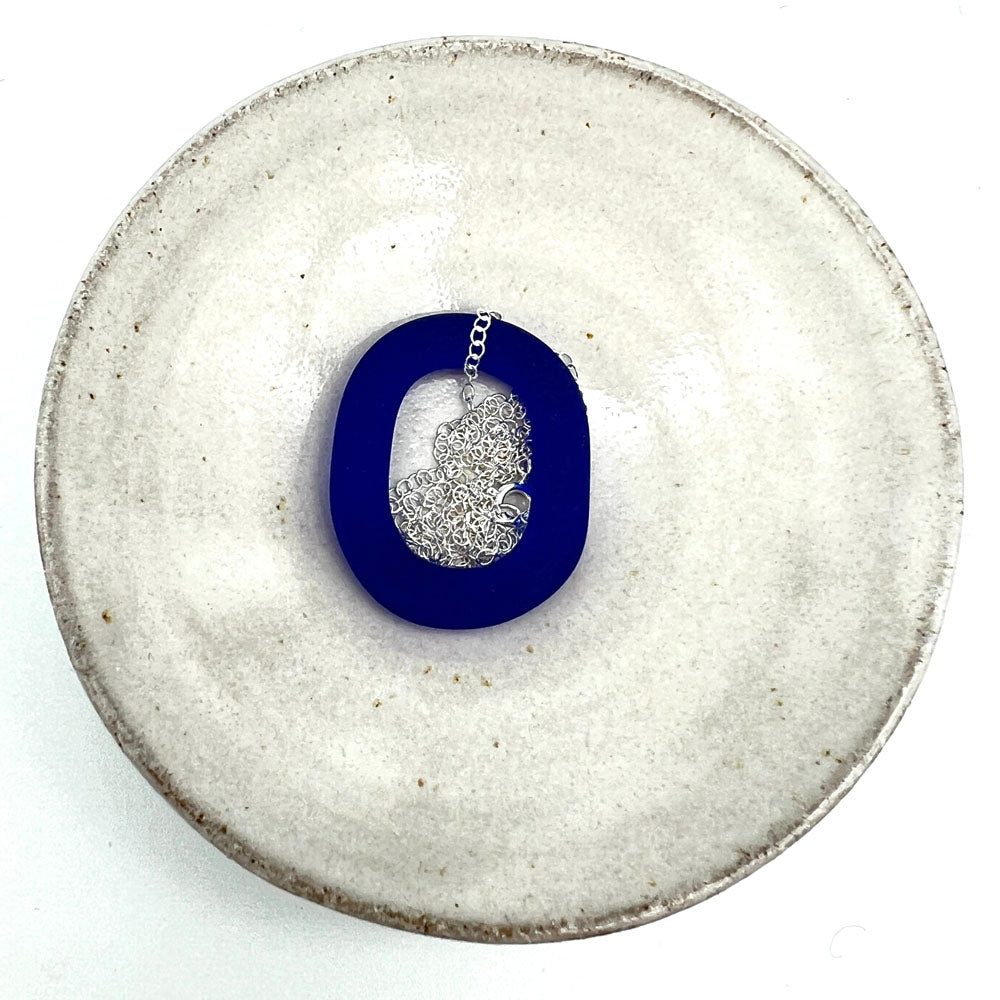 Frosted Blue Glass Link Necklace