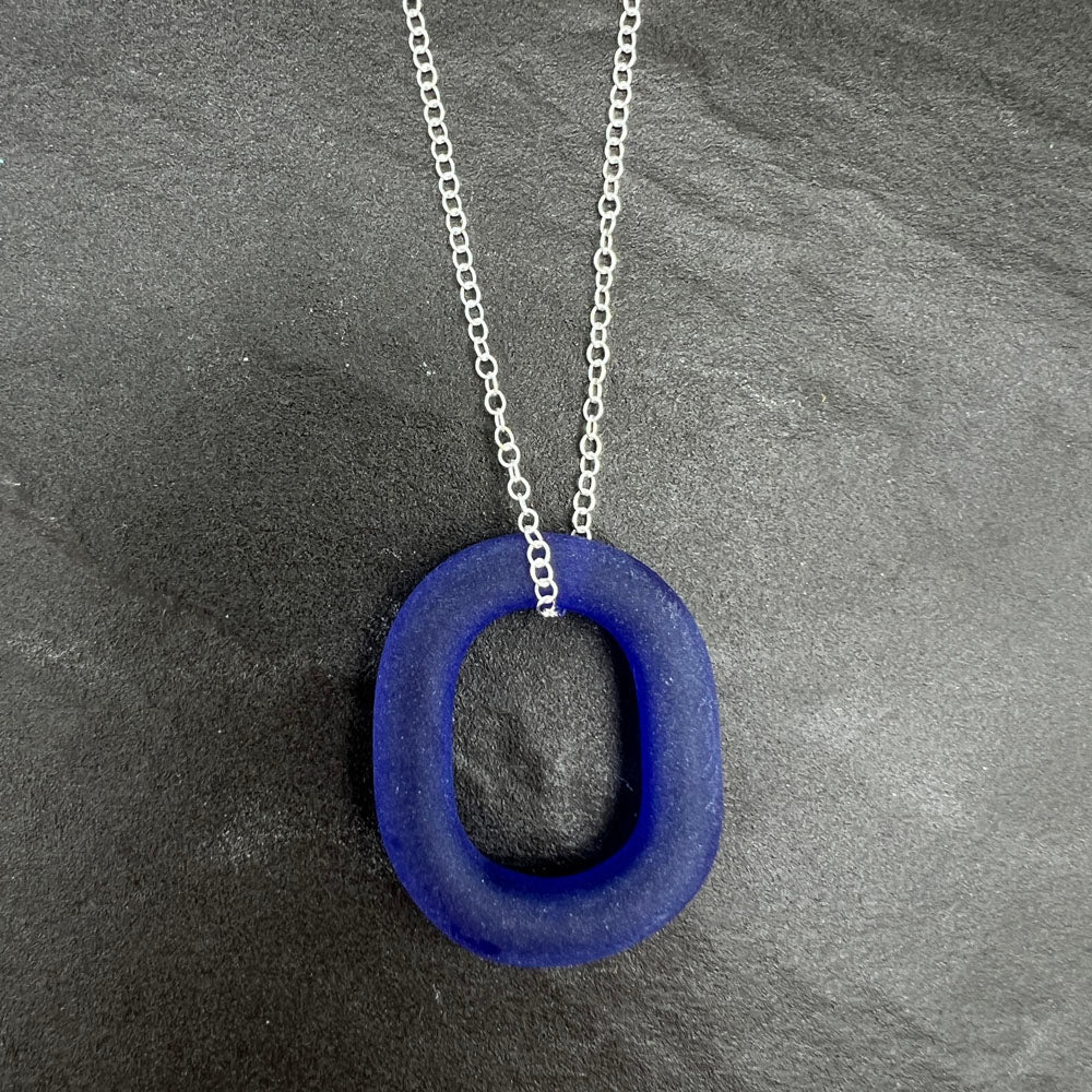 Frosted Blue Glass Link Necklace