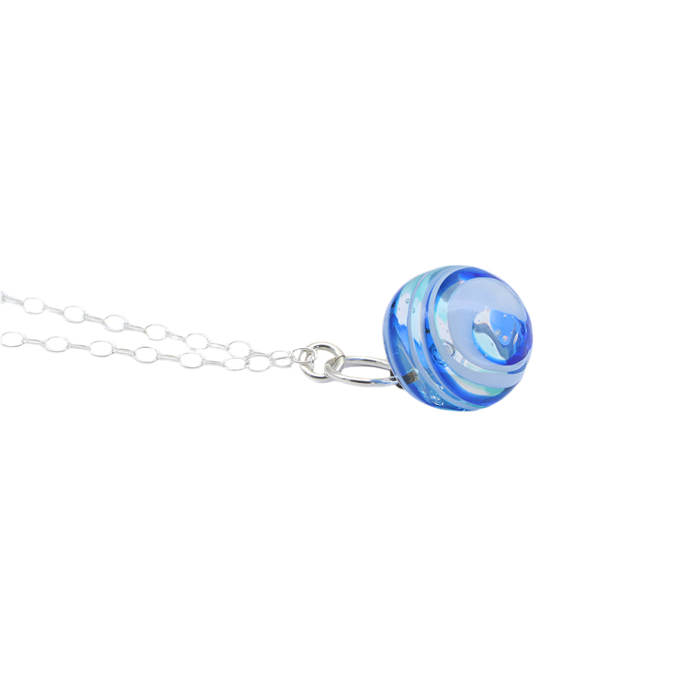 Dark Blue and White Glass Marble Necklace