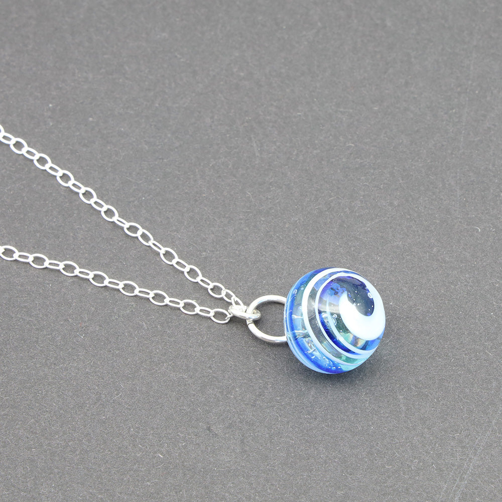 Dark Blue and White Glass Marble Necklace