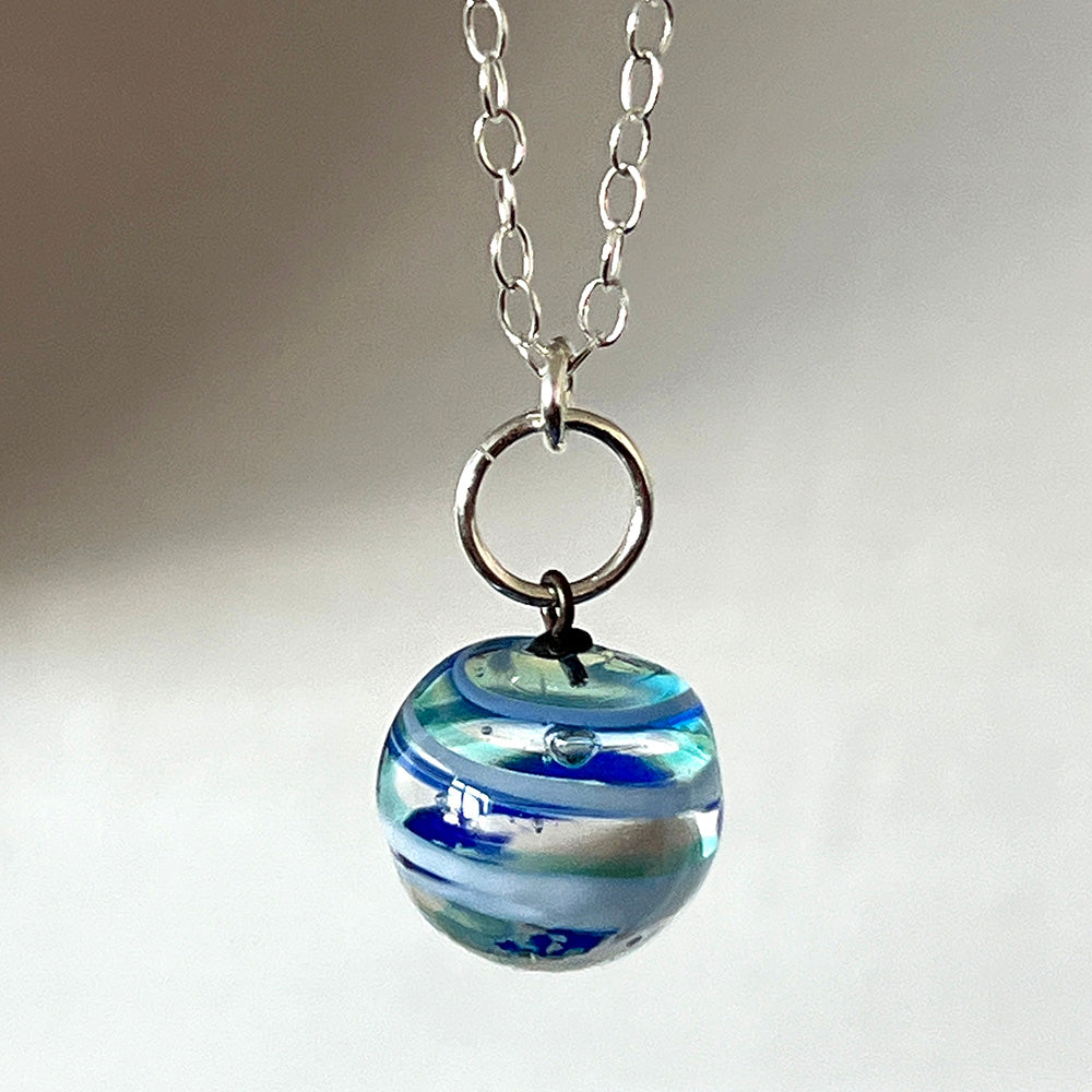 Dark Blue and White Glass Marble Necklace