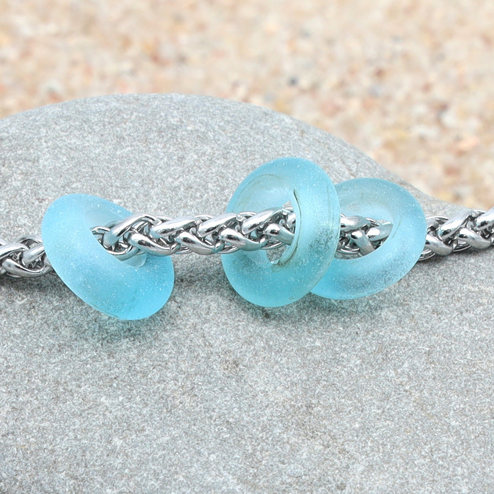 Bracelet with 3 Frosted Bombay Sapphire Gin Bottle Glass Beads