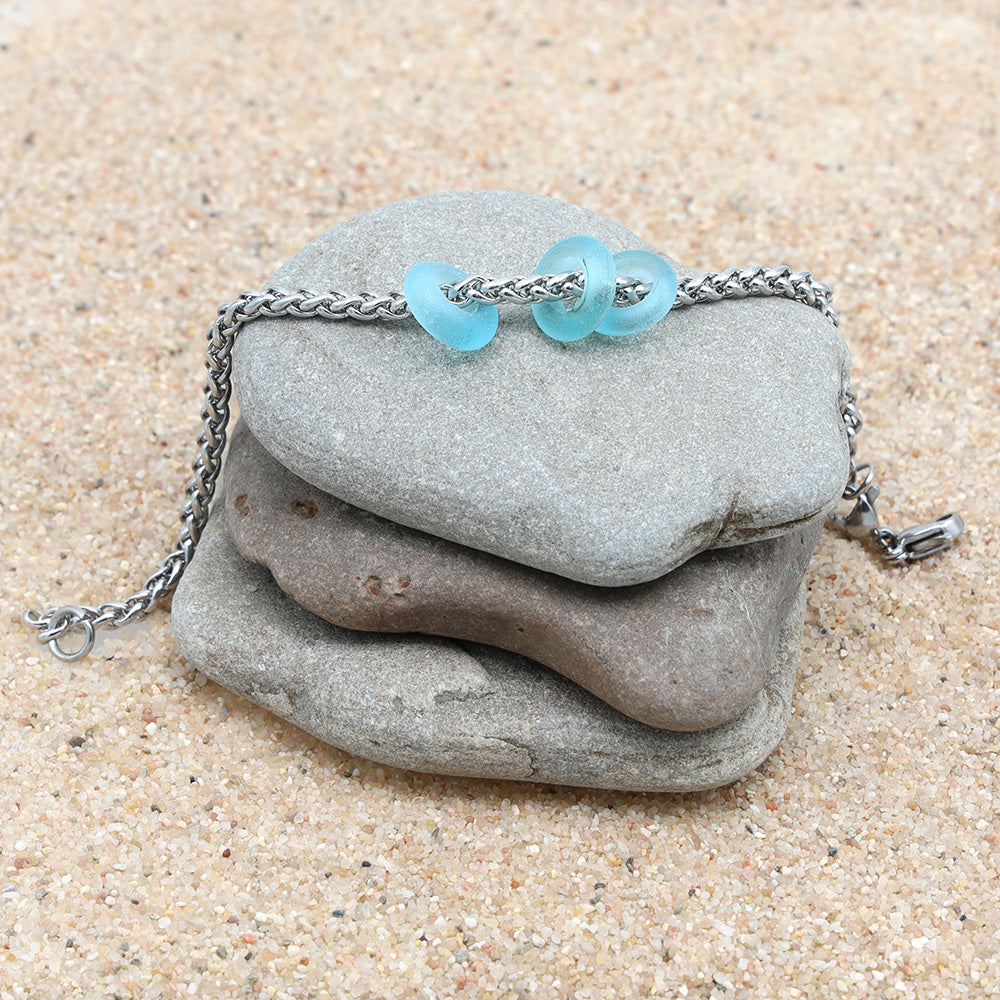 Bracelet with 3 Frosted Bombay Sapphire Gin Bottle Glass Beads