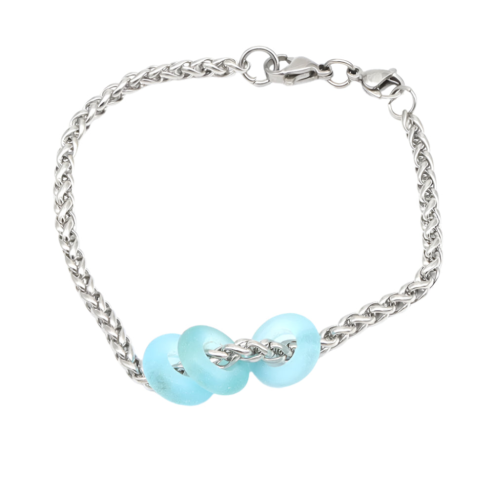 Bracelet with 3 Frosted Bombay Sapphire Gin Bottle Glass Beads