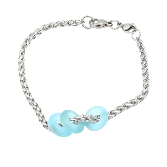 Bracelet with 3 Frosted Bombay Sapphire Gin Bottle Glass Beads