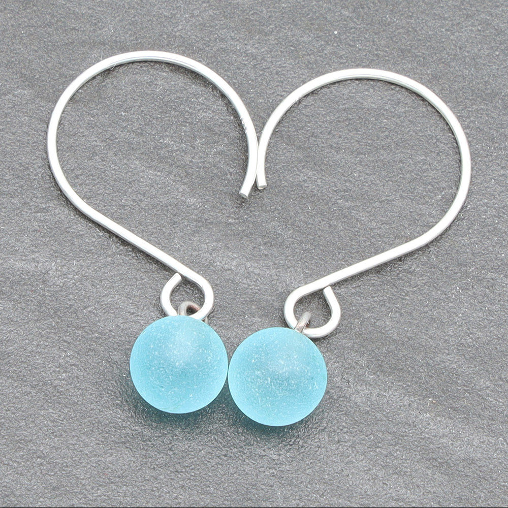 Frosted Bombay Sapphire Gin Bottle Tiny Ball Silver Hoop Earrings