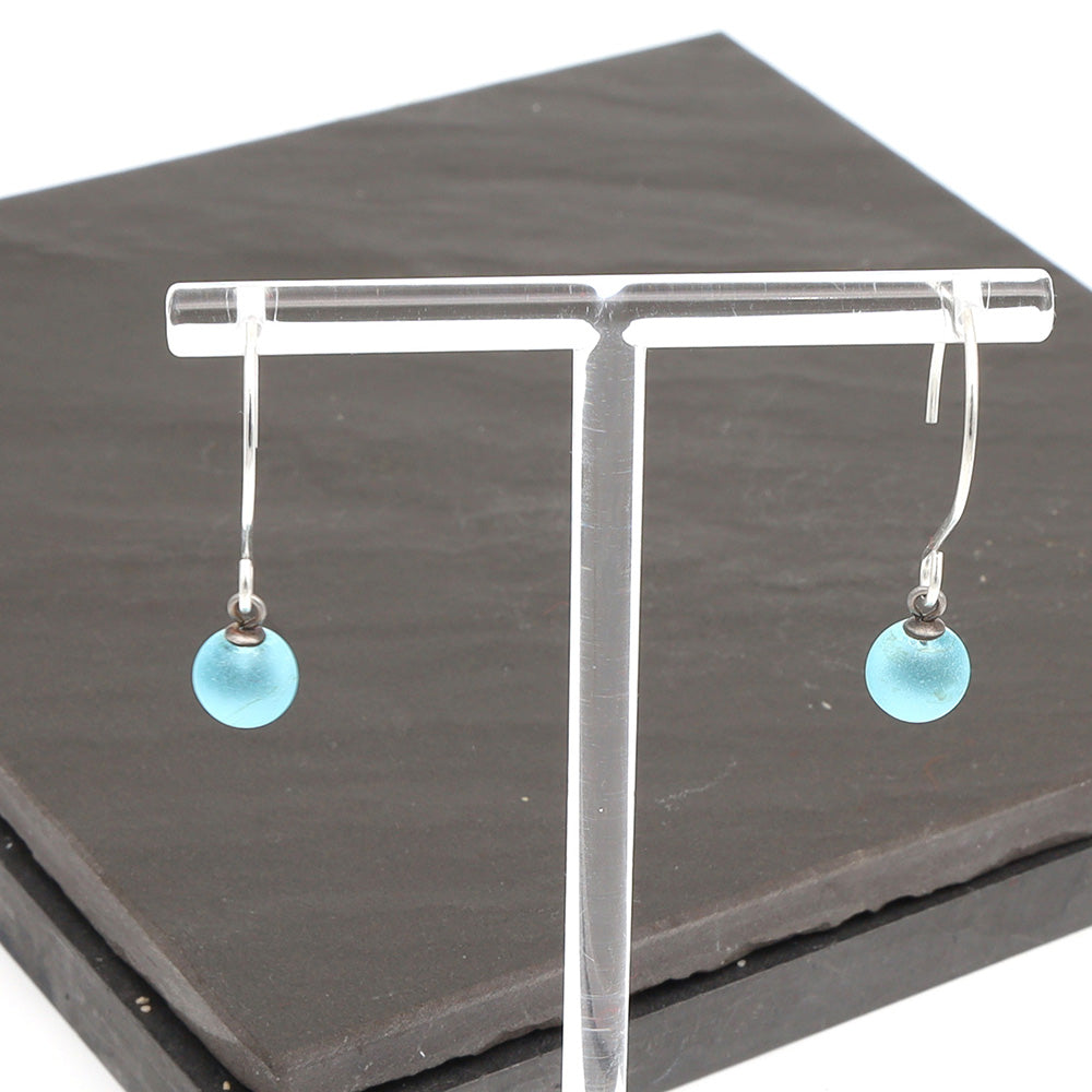 Frosted Bombay Sapphire Gin Bottle Tiny Ball Silver Hoop Earrings