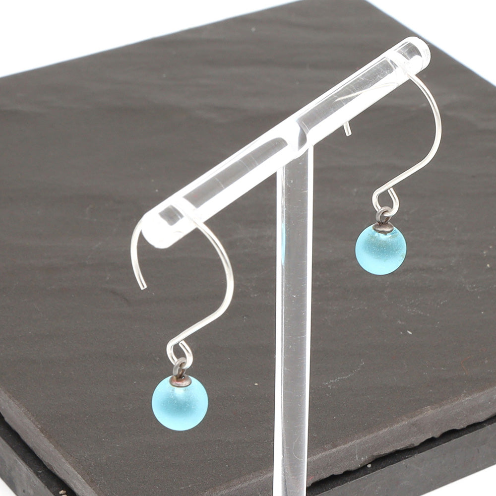 Frosted Bombay Sapphire Gin Bottle Tiny Ball Silver Hoop Earrings