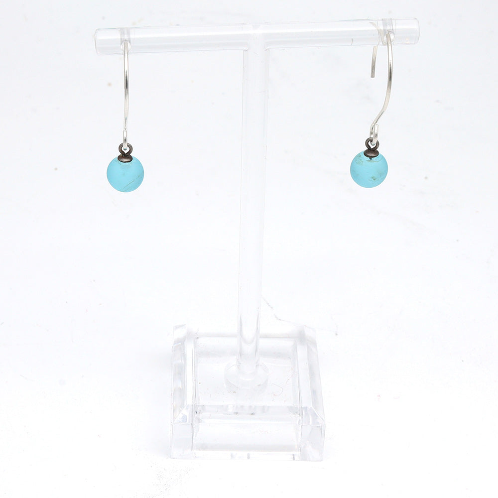 Frosted Bombay Sapphire Gin Bottle Tiny Ball Silver Hoop Earrings
