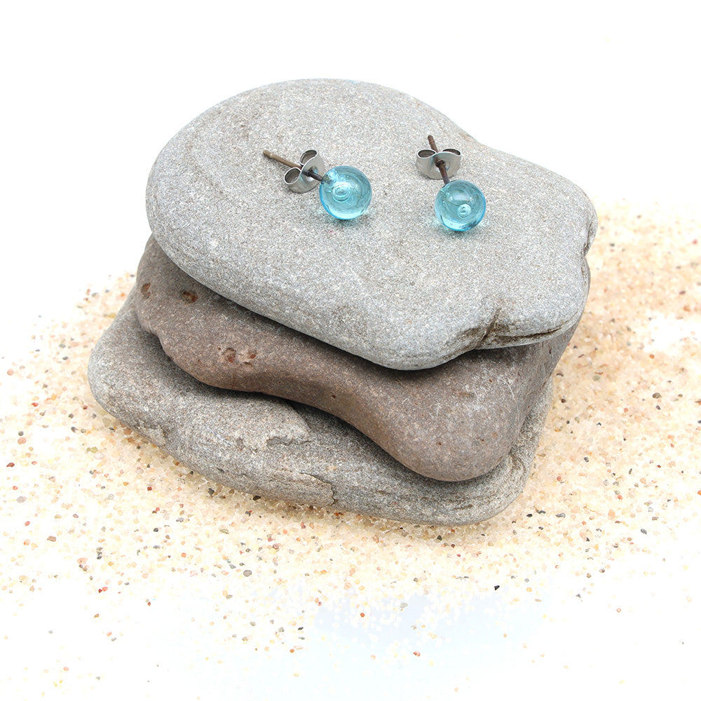 Shiny Bombay Sapphire Gin Bottle Glass Stud Earrings