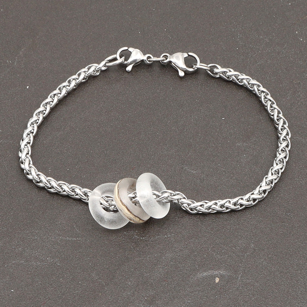 Bracelet with 3 Frosted Clear Transparent Glass Beads