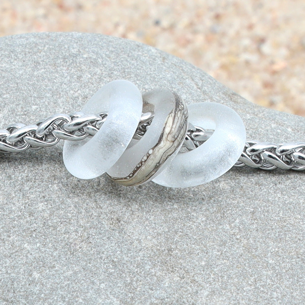 Bracelet with 3 Frosted Clear Transparent Glass Beads