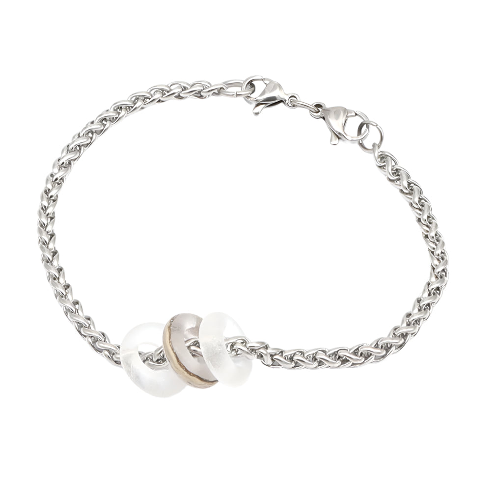 Bracelet with 3 Frosted Clear Transparent Glass Beads