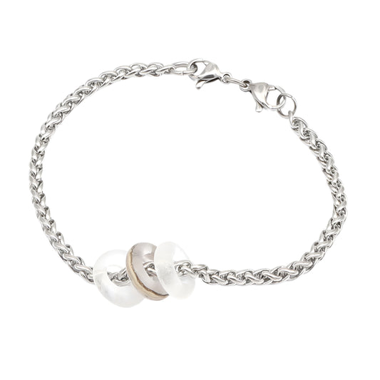 Bracelet with 3 Frosted Clear Transparent Glass Beads