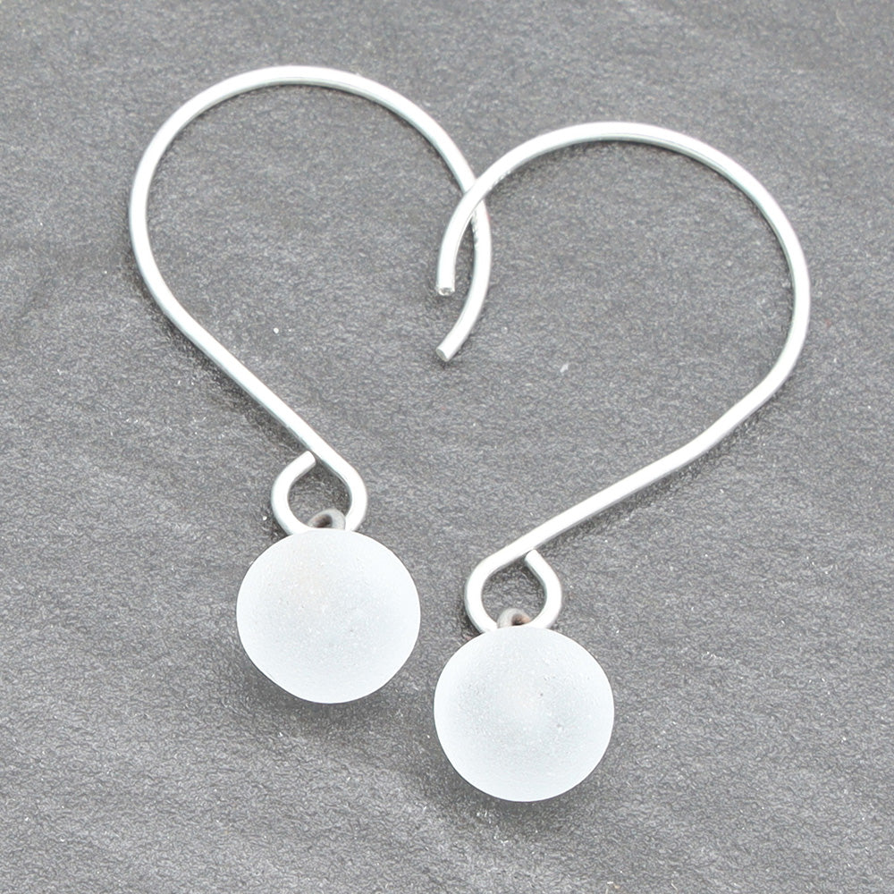 Frosted Clear Tiny Ball Silver Hoop Earrings