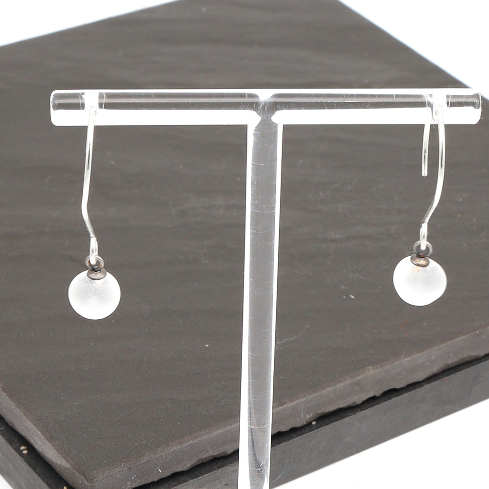 Frosted Clear Tiny Ball Silver Hoop Earrings