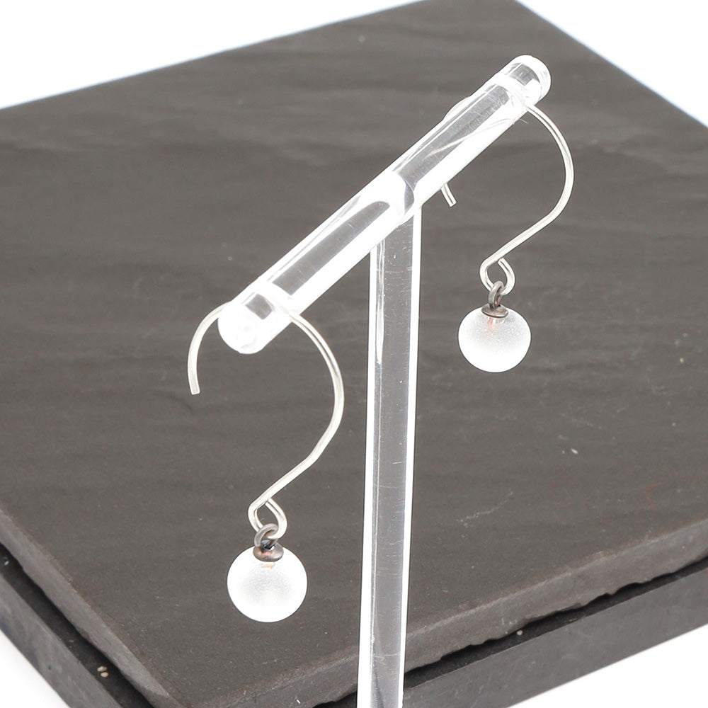Frosted Clear Tiny Ball Silver Hoop Earrings