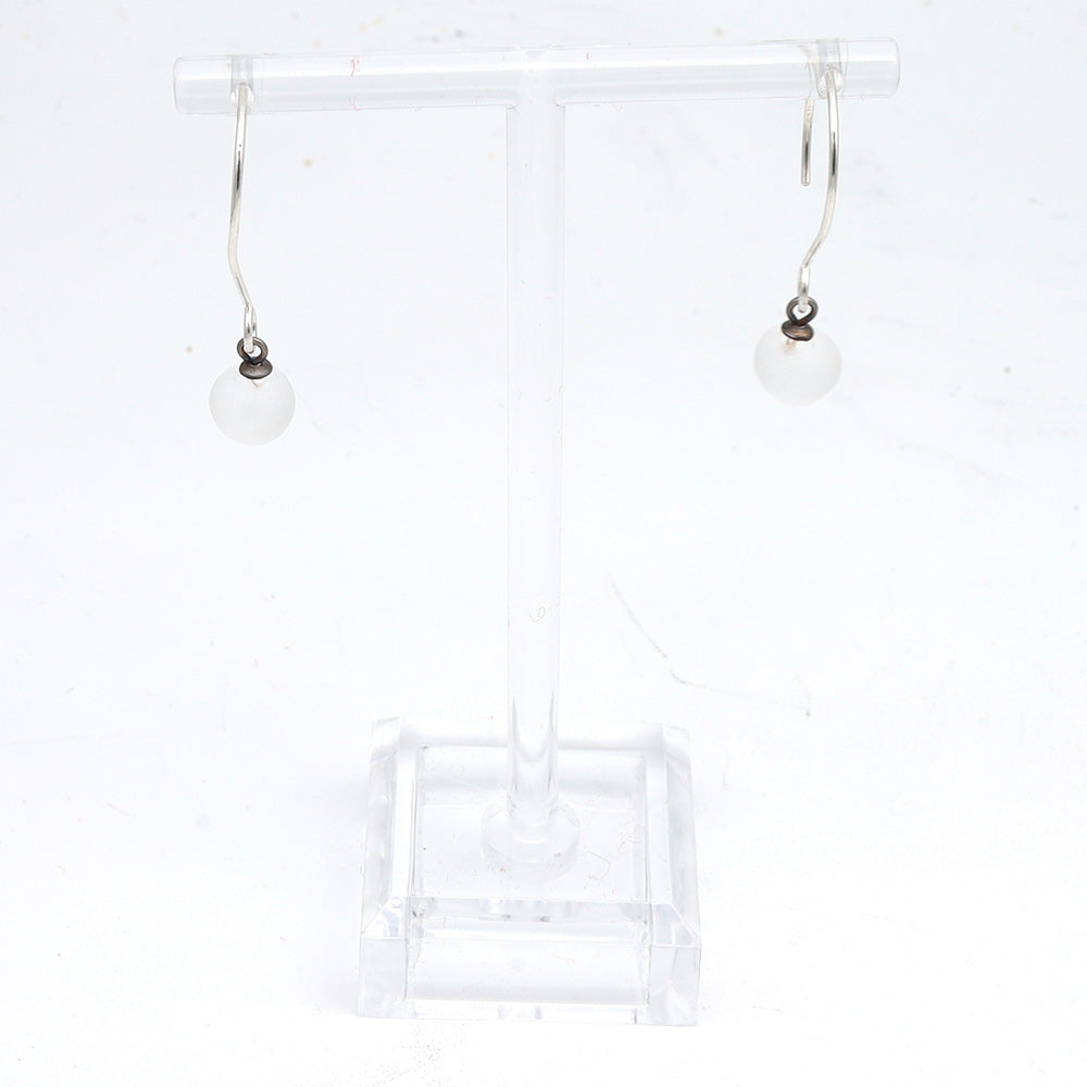 Frosted Clear Tiny Ball Silver Hoop Earrings