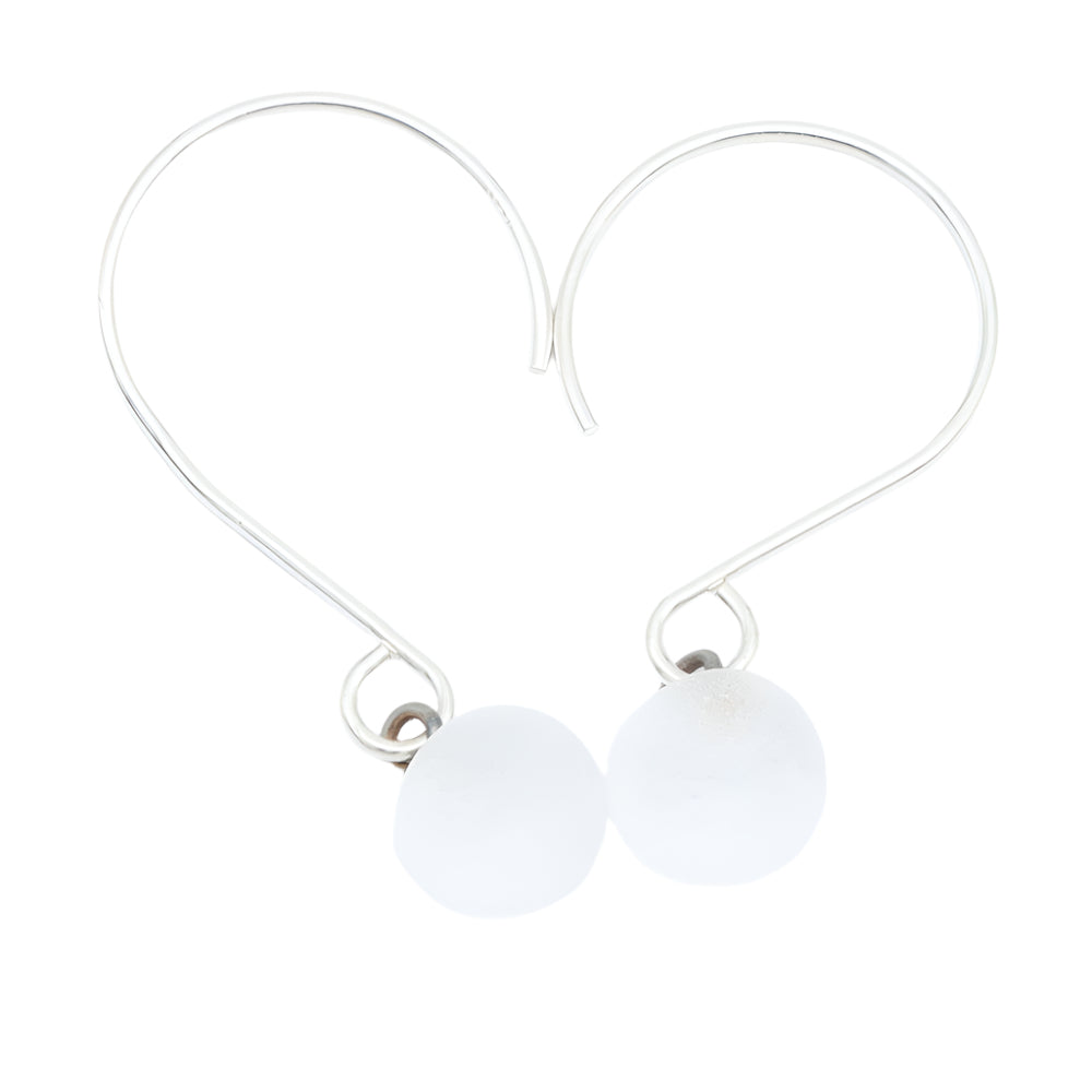 Frosted Clear Tiny Ball Silver Hoop Earrings