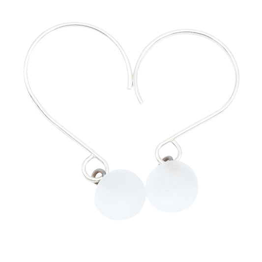 Frosted Clear Tiny Ball Silver Hoop Earrings