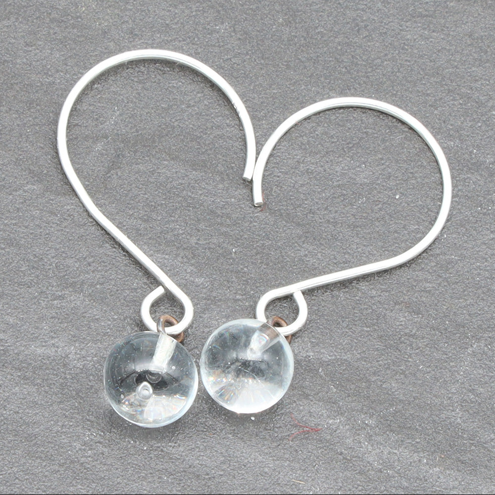Shiny Clear Tiny Ball Silver Hoop Earrings
