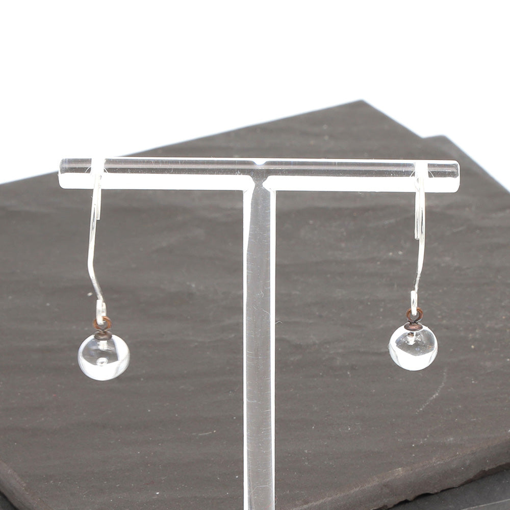 Shiny Clear Tiny Ball Silver Hoop Earrings