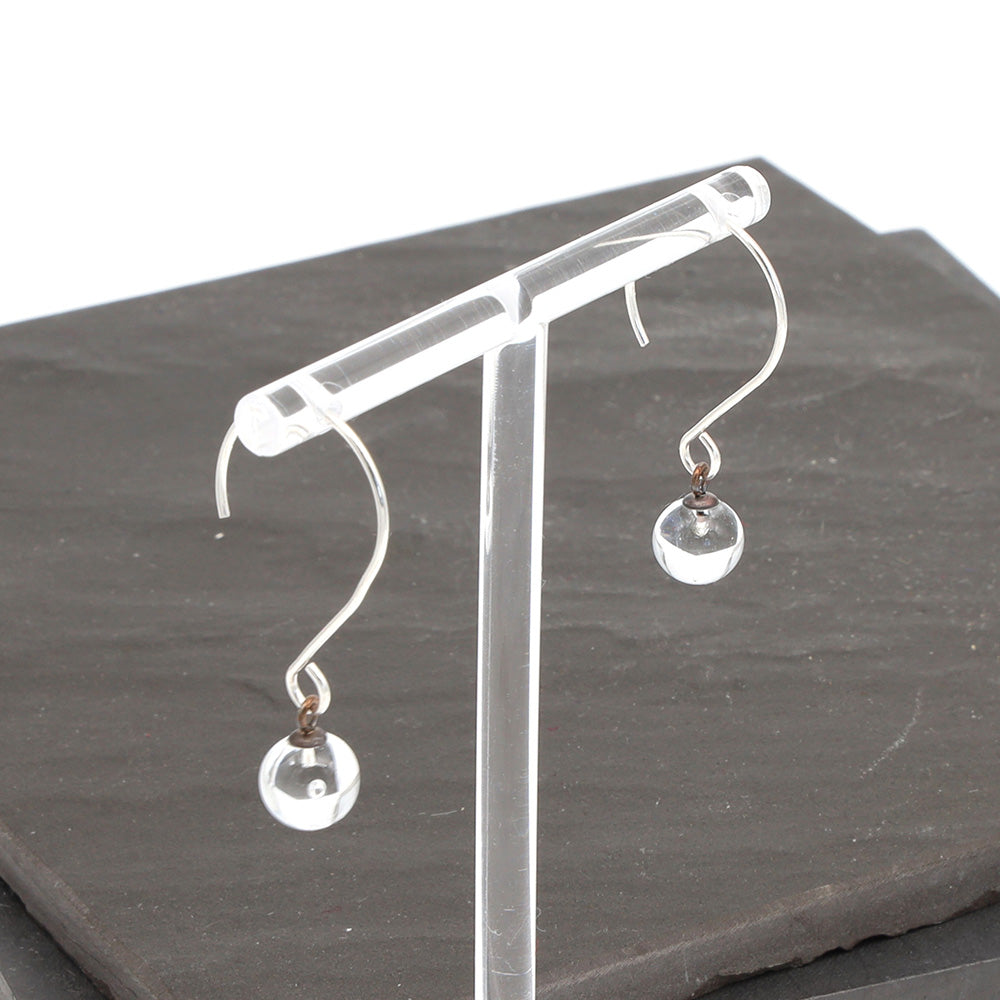 Shiny Clear Tiny Ball Silver Hoop Earrings
