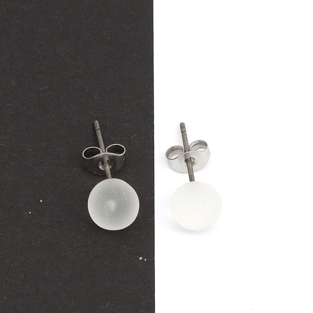 Frosted Transparent Clear Glass Stud Earrings