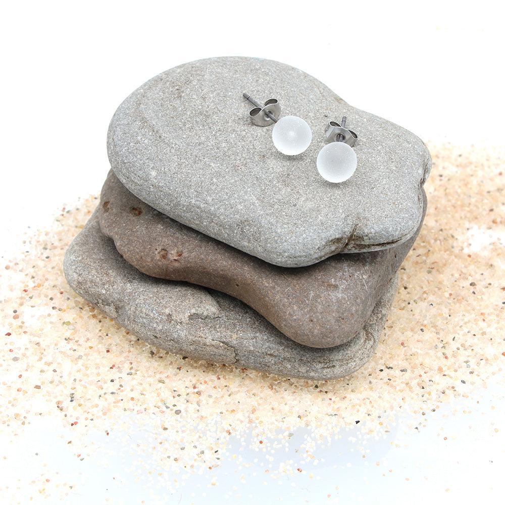 Frosted Transparent Clear Glass Stud Earrings