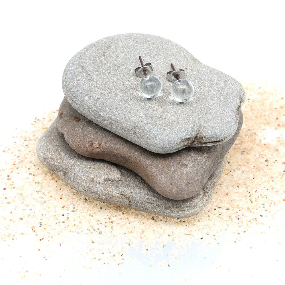 Shiny Transparent Clear Glass Stud Earrings